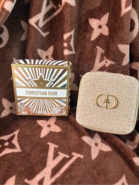 Dior Beige Woven Cosmetic Case with Gold CD Emblem
